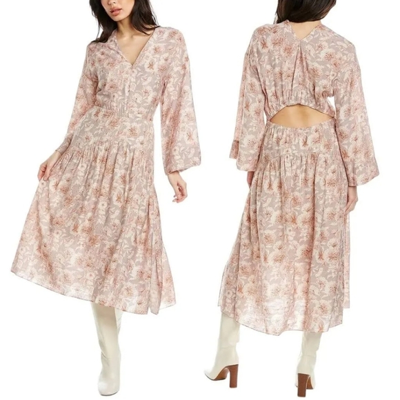 Vince Dresses & Skirts - Vince Dahlia Long Sleeve Double V Neck Dress in lotus shell